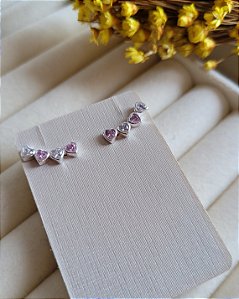 Brinco Ear Cuff Corações Zircônias - Prata 925