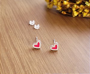 Brinco infantil Coração Resina - Prata 925