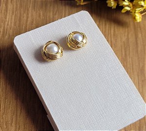 Brinco Fios com Pérola - Semijoias