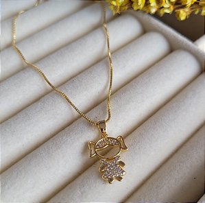 Colar Menina Cravejado - Semijoia 18k
