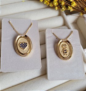 Colar Cravejado Menino Dupla Face - Semijoia 18k