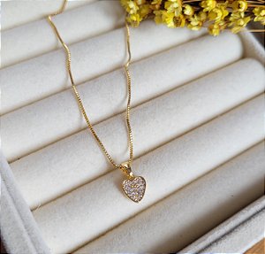 Colar Coração Cravejado - Semijoias