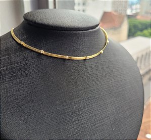 Colar Laminado Cravejado - Semijoia 18k