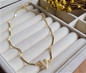 Colar Lamindo Coração Cravejado - Semijoia 18k