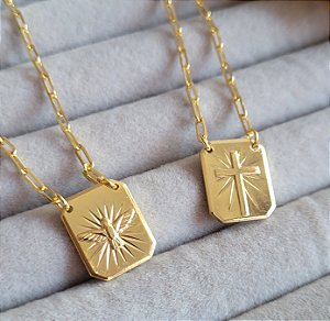 Escapulário Cruz e Espirito Santo - Semijoia 18k