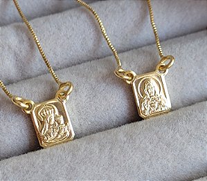Escapulario NSra. do Carmo e Sagrado Coração - Semijoia 18k