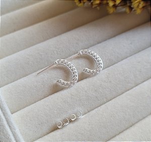 Brinco Meia Argola Tela P - Prata 925