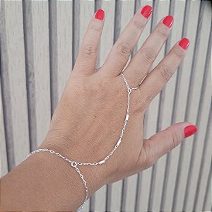 Pulseira de Mão Hand Chain ( Jade) Canutilhos - Prata 925