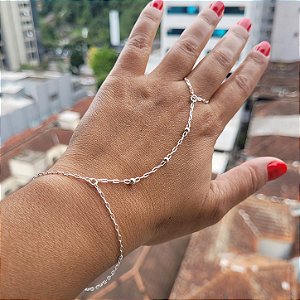 Pulseira de Mão Hand Chain ( Jade) Bolinhas - Prata 925