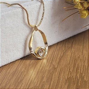 Colar Orgânico Oval com Zircônia - Semijoias