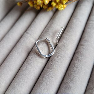 Argola Click Retangular Cravejada - Prata 925