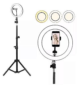 Kit Completo Ring Light 26m Profissional Com Tripé 1,5 Dimmer Youtuber Selfi gravações