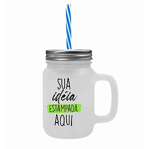 Caneca Vidro Canudo e Tampa - (sua arte na caneca)