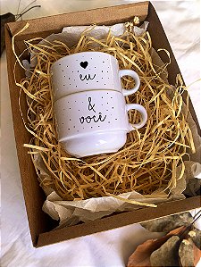 Kit 2 xícaras cerâmica branca 150ml - Personalizada