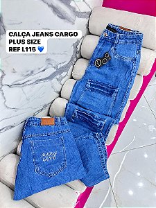 CALÇA JEANS MOM CARGO PLUS SIZE