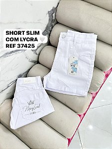 SHORT JEANS COM LYCRA BRANCO GRADE QUEBRADA