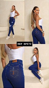 CALÇA JEANS PREMIUM COM ZÍPER E BORDADO