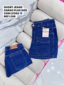 SHORT JEANS COM LYCRA CARGO PLUS SIZE