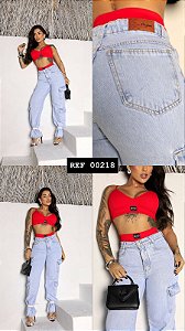 CALÇA JEANS WID LEGG CARGO GRADE QUEBRADA