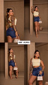 SHORT JEANS COM LYCRA E BORDADO