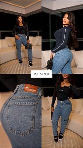 CALÇA JEANS MOM CARGO 100%