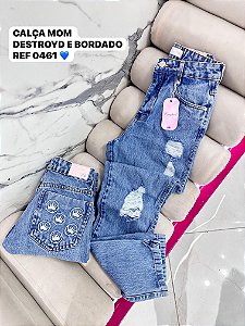 CALÇA MOM DESTROYD GRADE QUEBRADA