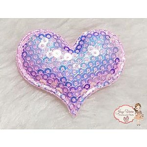 Coração de tecido com lantejoulas Rosa Bebê(1unidade)