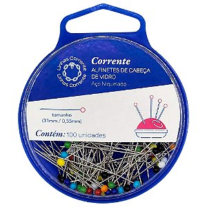 Alfinete Cabeça de Vidro Com 100 Unidades Corrente