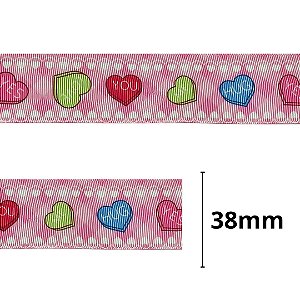 fita gorgurão estampada coracao 38mm ref 0030 c/ 10 metros