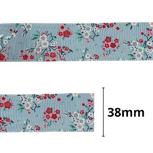fita gorgurão estampada flores 38mm ref 0060 c/ 10 metros