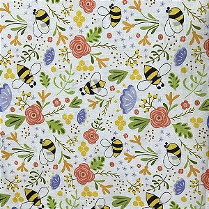 Tecido tricoline abelha ref  D8112 - 100% algodão 50cm x 150cm Peripan