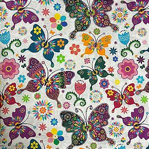 Tecido tricoline digital borboletas ref 7958 - 100% algodão 50cm x 150cm Peripan