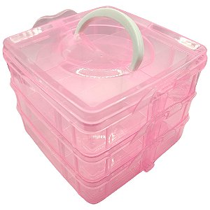 Maleta Organizadora Plástica com Divisória Rosa Sanding