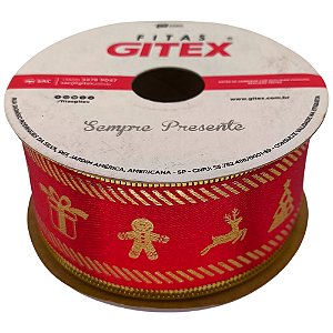 Fita Cetim 1010/9 Natalina Aramada 38mm Cor 1018 Com 10 Metros Gitex