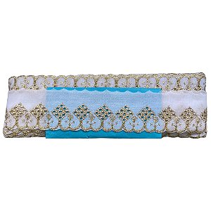 Bordado Ingles 5.0cm CTL 115 Branco/Ouro Com 13.70 Metros Nybc