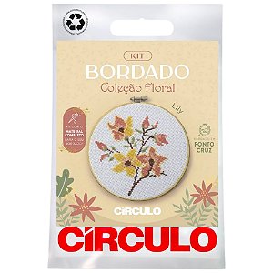 Kit Para Bordado Manual Coleção Floral Cor 0020 Lily Círculo