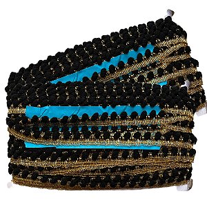 Pompom Metalizado 10mm Cor 310 Preto/Ouro Com 25 Metros Nybc