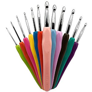 Kit Agulha de Crochê Com Cabo Emborrachado 12 Unidades Nybc