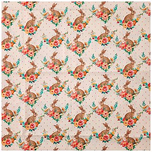 Tecido Tricoline Coelho de Páscoa 50cm x 150cm Ref D9050 V178 Peripan