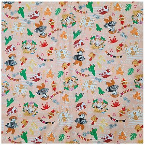 Tecido Tricoline Festa Junina Cor 2832 Cordel 50cm X 150cm Círculo