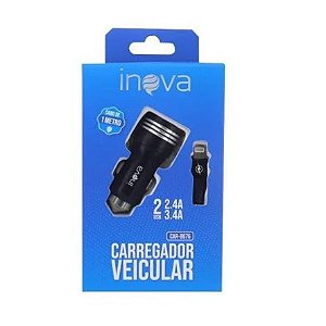 Carregador Veicular 2 USB com Cabo IOS - 3.4A - Inova/Basike