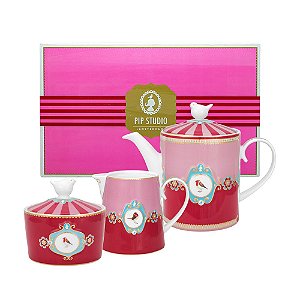 Tea Set com 3 Peças Rosa/Vermelho - Love Birds
