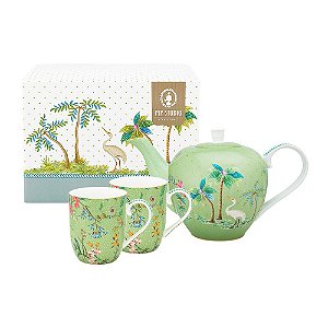 Tea Set Pequeno com 3 Peças Flowers Verde - Jolie
