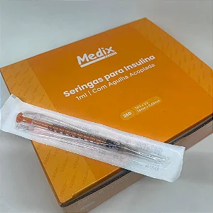 Seringa Insulina 1ml Com Agulha 13x0,45mm 26G Luer Slip Caixa com 100 unidades Medix
