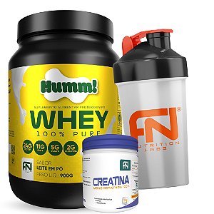 Combo Whey 100% pure Humm! + Creatina + Coqueteleira Force Nutrition Labs FN
