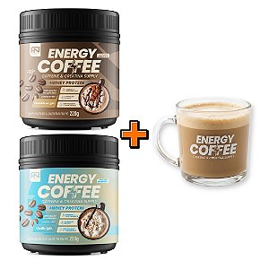 Combo 2x Energy Coffee 220g + Caneca | Choco ao Leite + Vanilla Latte + Caneca