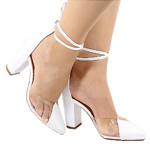 Scarpin Gioh Shoes Salto Alto Bloco Amarrar Branco