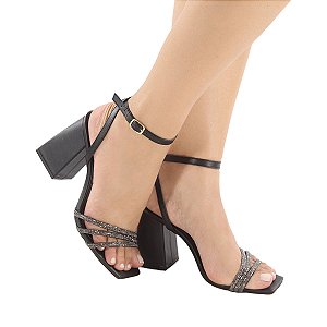 SANDALIA GIOH SHOES BLOCO ALTO PRETO COM CHUMBO