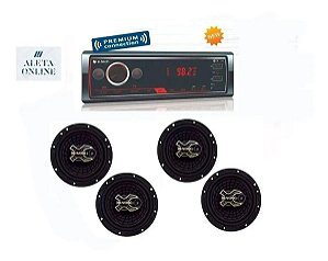 Kit Rádio Mp3 E-tech Premium Bt + 2 Pares de Falantes 6 Pole