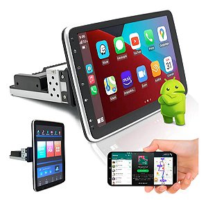 Central Multimídia 1 Din e-tech 10 polegadas combat rotate Mp5 rotativa espelhamento Bluetooth Android Auto Car Play sem fio